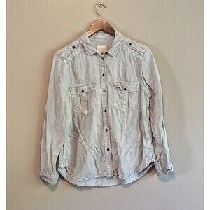 American Eagle AE Womens Medium Sage Green Denim Button Up Shirt Boyfriend Fit